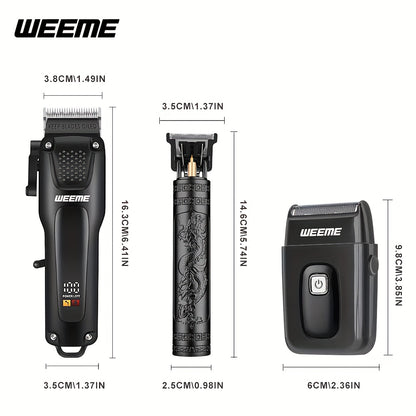 WEEME 2pcs/3pcs Premium Men's Grooming Set Professional Hair Clipper Kit with Cordless Shaver  Beard Trimmer  LCD Display & USB Fast Charge Ideal Gift for Father's Day/Birthday/Anniversary (For Dad/Husband/Groom)