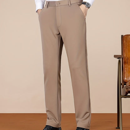 Men's Casual Pants, Autumn Polyester Blend, Regular Fit, Solid Color, Button Detail, Slim Fit, Standard Length, Men's Fashion, Trousers for Men