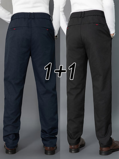2pcs Men's Light Business Casual Pants - Straight Leg Dress Trousers, Lightweight & Comfortable for Office and Casual Attire, All Seasons, Navy Blue & Black, Polyester Fabric, Machine Washable, Versatile Dress Trousers | Styl