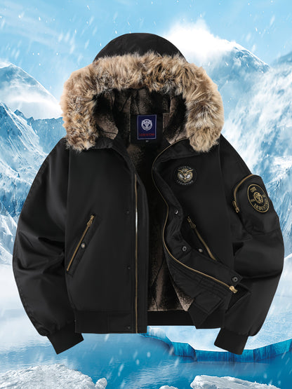 Տղամարդու ձմեռային վերարկու - նոր տաք, գլխարկով բաճկոն՝ ոսկեգույն նախշերով, ազատ չափսի, ցուրտ եղանակի համար նախատեսված ամենօրյա վերնազգեստ, լվացքի մեքենայով լվացվող, հաստ, հարմարավետ փափուկ աստառով