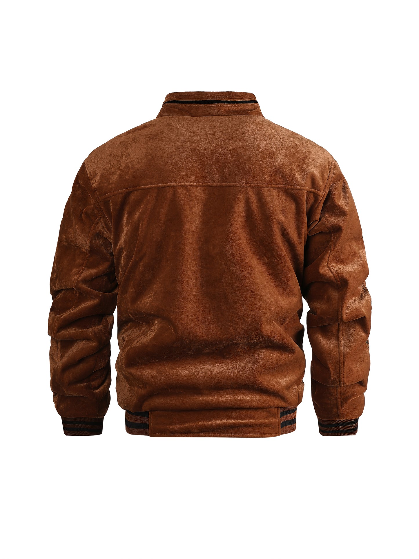 Men's Winter Fleece Jacket with Ribbed Cuffs and Stand Collar