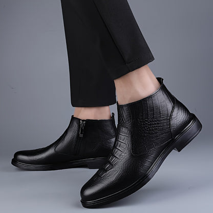 Men'S Genuine Winter Boots - Slip-Resistant Rubber Sole, Zipper Closure, Cushioned Insole - Cold Weather Ankle Boots for Ice, Snow, and Everyday - Black - Ideal for Formal & Casual Outfits, Winter Shoes, Ice Traction Footwear