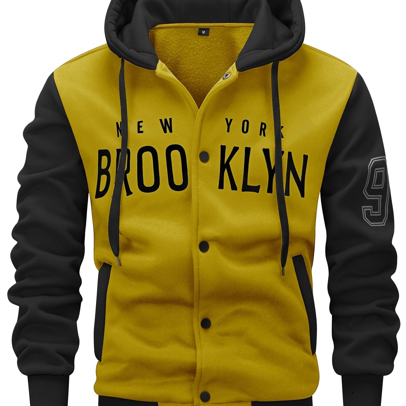 Men's 'BROOKLYN' Pattern Color Blocking Hooded Jacket, Casual Preppy Style Coat For Spring And Autumn Outdoors As Gift