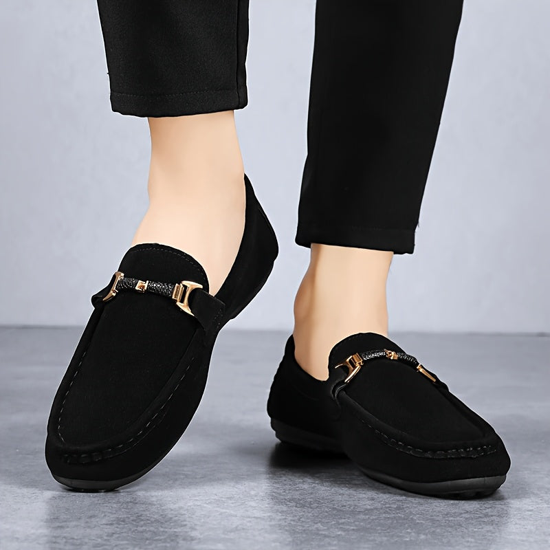 Men's Fashion Business Casual Loafers, Solid Color Casual Loafers - British Style, Black, Slip-On, Suitable for Business and Casual Wear - ayq