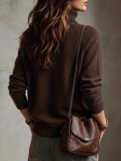 Women's Autumn Winter Wool Blend High-Neck Pullover Sweater