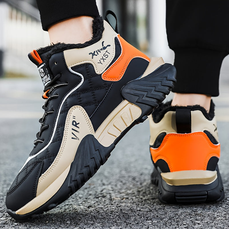 Men'S Winter Running Shoes - Slip-Resistant Rubber Sole, Warm Lining - Low-Top Sneakers in Black/White/Gray/ - Cushioned Cushioning for Gym, Hiking, Everyday - Lace-Up Closure - Autumn/Winter Footwear, Winter Shoes, Gym Footw