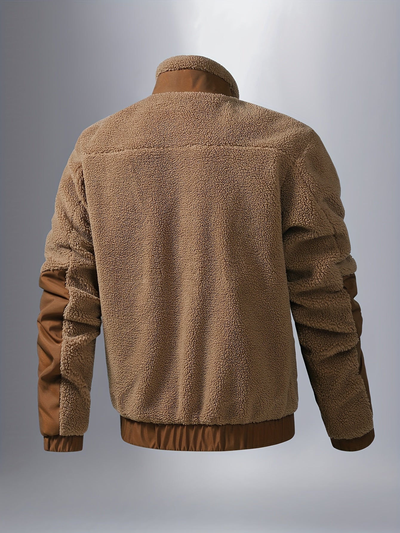 Men'S Heavyweight Fleece Jacket - Thermal Winter Coat with Stand Collar, Zipper Closure, Front Pockets - Brown/ - Cold Weather Outerwear for Everyday & Formal, Winter Jacket, Casual Outerwear, Durable Polyester, Seasonal Fash