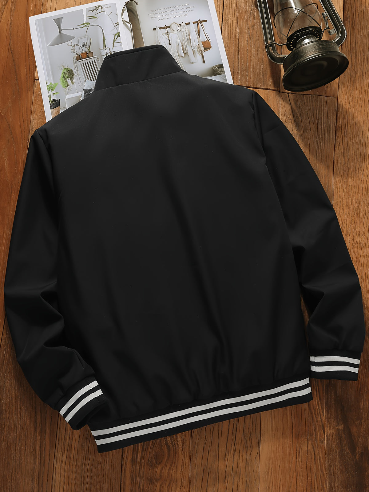 Men's Spring/Fall Stand Collar Jacket with Ribbed Hem