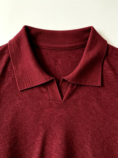 Men's Knit Polo Shirt with Geometric Pattern - Lightweight Summer Styl