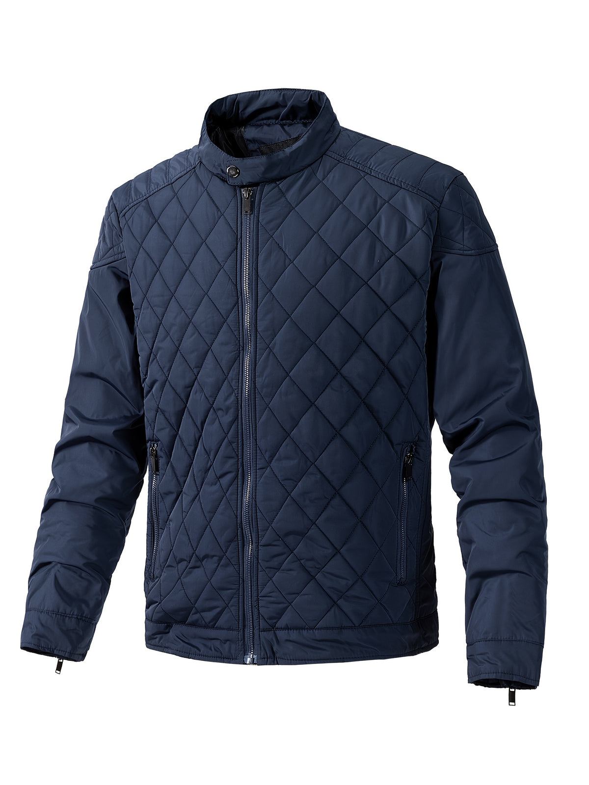 Men's Lightweight Padded Jacket with Stand Collar - Slim Fit