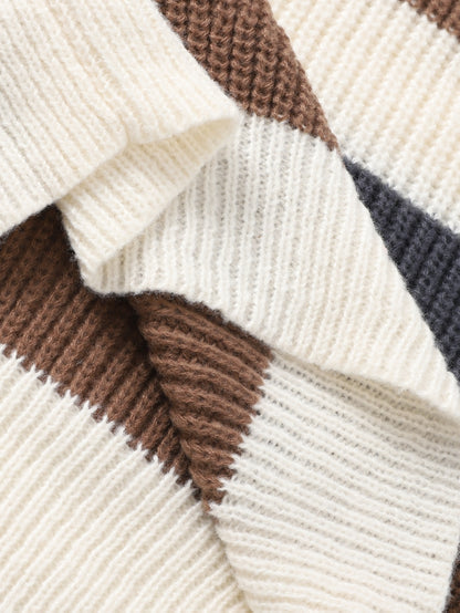 JNBLDA Շիկ գծավոր տրիկոտաժե սվիտեր, տղամարդու առօրյա տաք, ձգվող, կլոր վզնոցով սվիտեր աշնանային ձմռանը