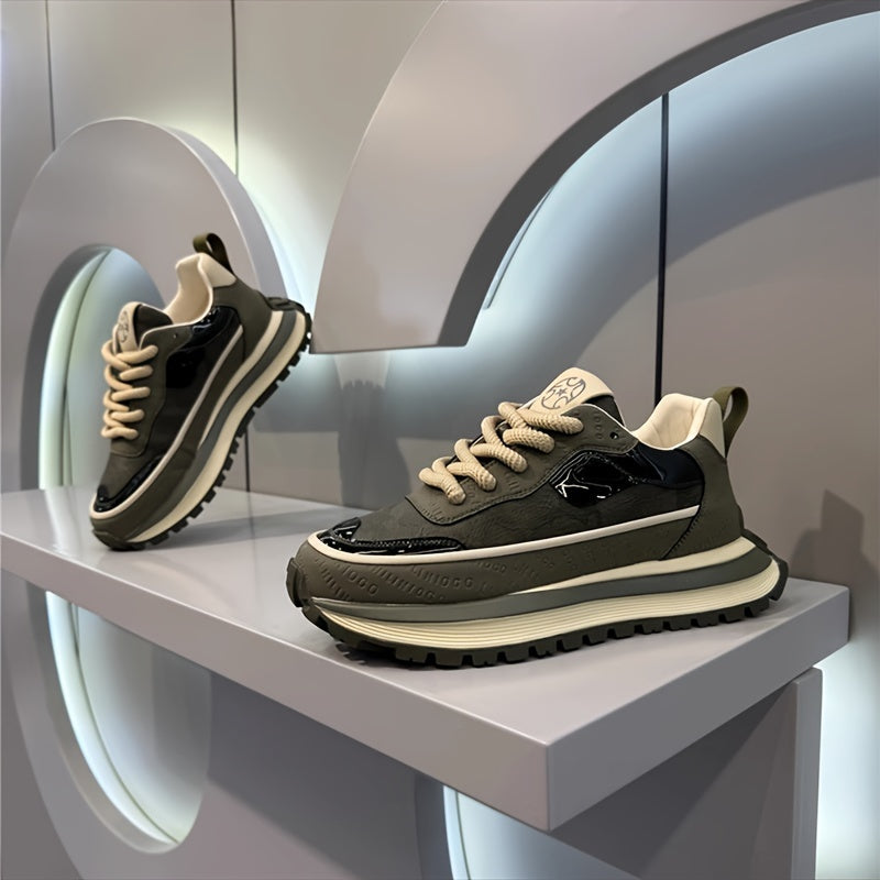 Men's Slip-Resistant Solid Color Sneakers - Low-Top Lace-Up Shoes Suitable for Casual, & Daily Wear - Comfortable Cushioned Sole, PVC Outsole, Year-Round Versatile Sneakers - ayq