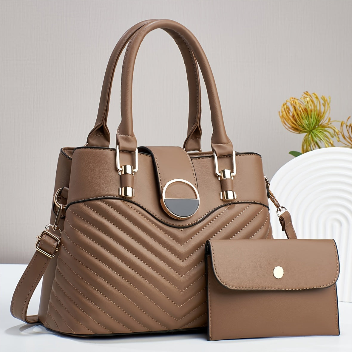 Elegant Large Capacity Black PU Tote Bag with Adjustable Strap