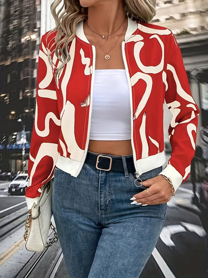 Կանացի ոճային սև-սպիտակ աբստրակտ նախշերով կայծակաճարմանդով կարդիգան բաճկոն - երկար թևքերով առօրյա սվիտեր գոտիով, բոլոր եղանակների համար, առօրյա հագուստի բաճկոն | Ժամանակակից առօրյա բաճկոն | կայծակաճարմանդով բաճկոն