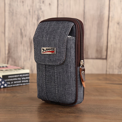 1pc Men's Mobile Phone Bag, Casual Wear Belt Fanny Pack, Canvas Mobile Phone Fanny Pack, Multi-functional Waterproof Mobile Phone Bag, Card Holder, Coin Wallet