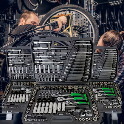 150/46pcs Professional All-in-One Auto Repair Tool Set Compatible for European- Heavy-Duty Alloy Metal Toolbox with Ratchet Torque Wrench, Hex Bit Screwdriver Kit, Multi-Size Car Mechanic Tool Kit for DIY& Professional Mechan