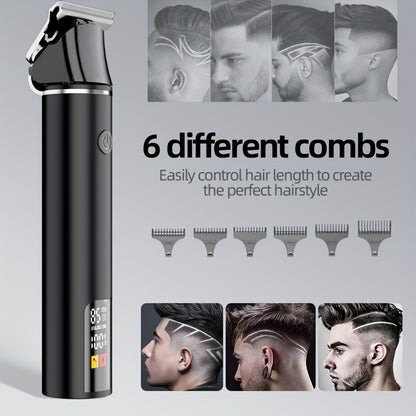 Men's Hair Trimmer, Hair Salon Electric Hair Clipper, USB Fast Charging, Men's Shaver, Shaving Scissors, Home Hairdressing Tools, Men's Facial, Comes with 6 Size Limit Combs, Surprise Gifts