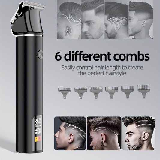 Men's Hair Trimmer, Hair Salon Electric Hair Clipper, USB Fast Charging, Men's Shaver, Shaving Scissors, Home Hairdressing Tools, Men's Facial, Comes with 6 Size Limit Combs, Surprise Gifts