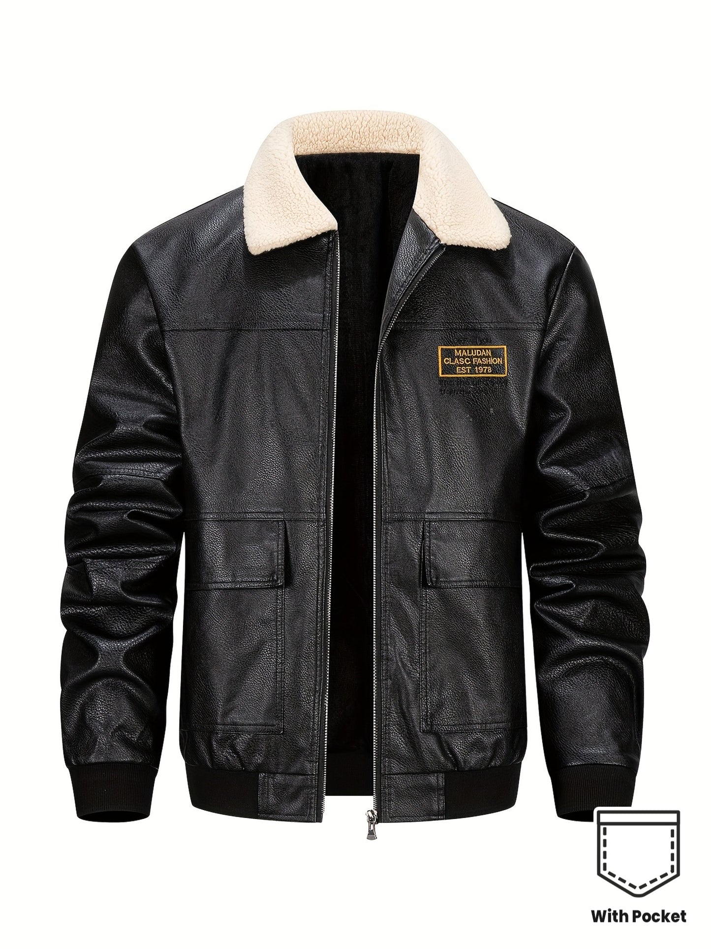 Men's Heavy-Duty Jacket - Thick Collar & Zippered Pockets, Brown/, Motorcycle-Ready Workwear Coat for Construction, Commuting - Non-Stretch Exterior & Polyester Lining - Autumn/Winter Outerwear, Casual Workwear, Embroidered D