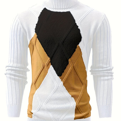 Տղամարդկանց նոր, գունավոր, բարձր օձիքով, երկար թևքերով, ռետրո, քոլեջային ոճի տրիկոտաժե հիմք՝ աշնանային և ձմեռային առօրյա կյանքի համար