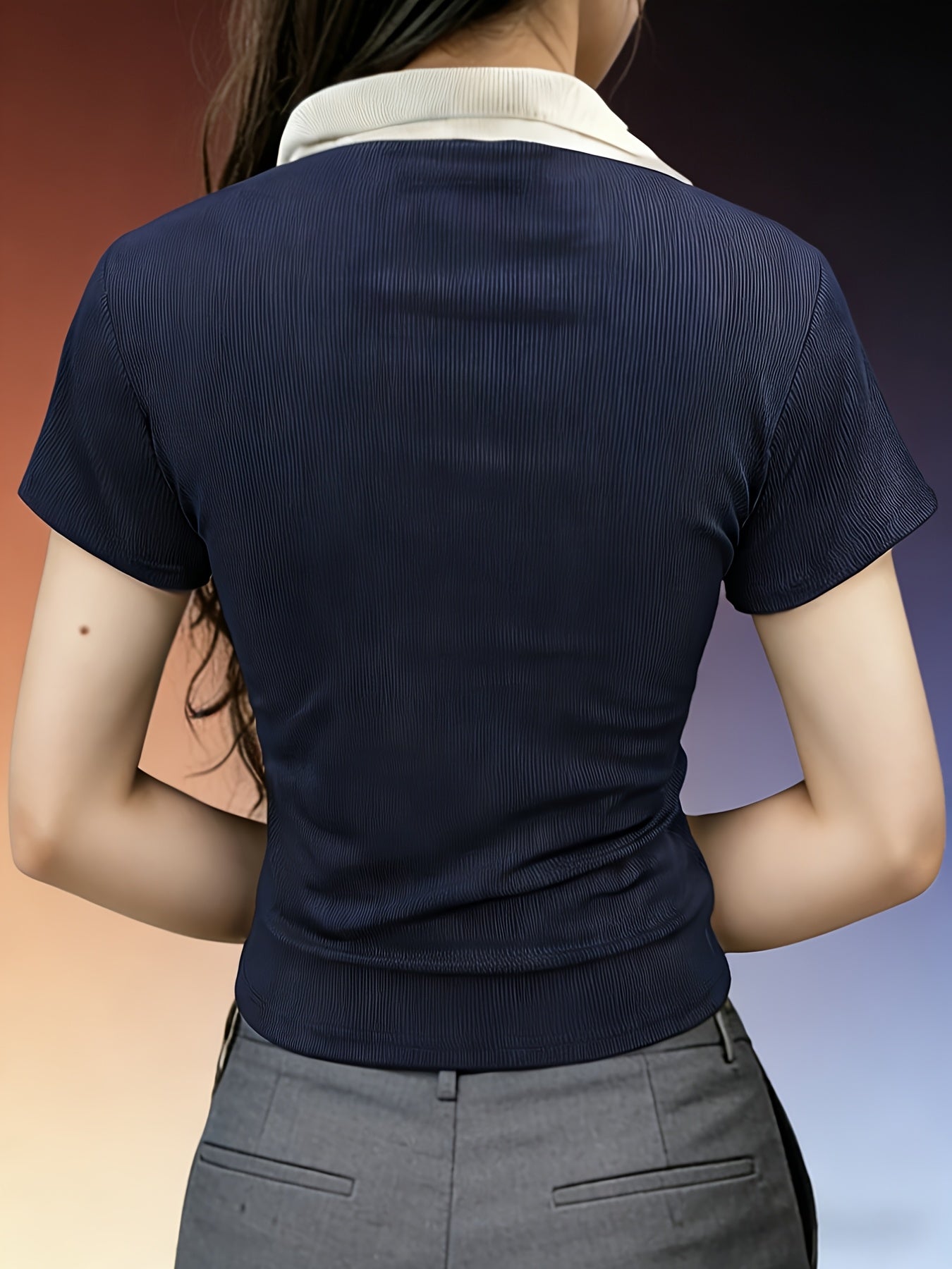 Women's Summer Slim-Fit Polo T-Shirt with Contrast Collar