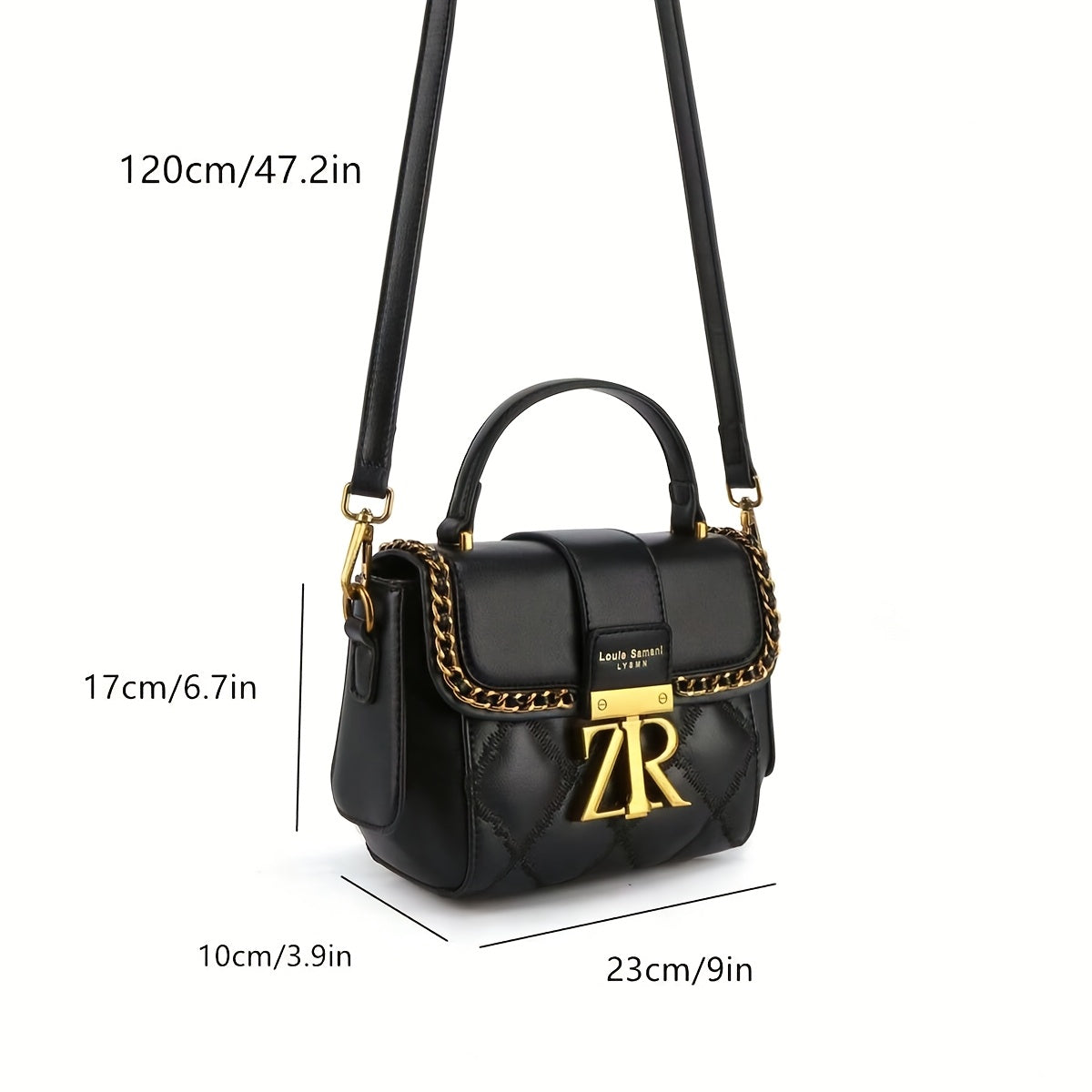 Women's Black PU Leather Crossbody Bag with Metal Accents