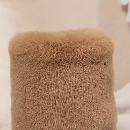 Կանացի նորաձև, միագույն, մինչև կրունկ հասնող փափուկ կոշիկներ, սահող փակմամբ, հարթ ծայրով, պլատֆորմա կրունկով, հարմարավետ և տաք, գործվածքով երեսպատված ձմեռային կոշիկներ - TPR ներբան, միջին կրունկ, եվրոպական հատուկ արտադրանք Հուիժոուից: