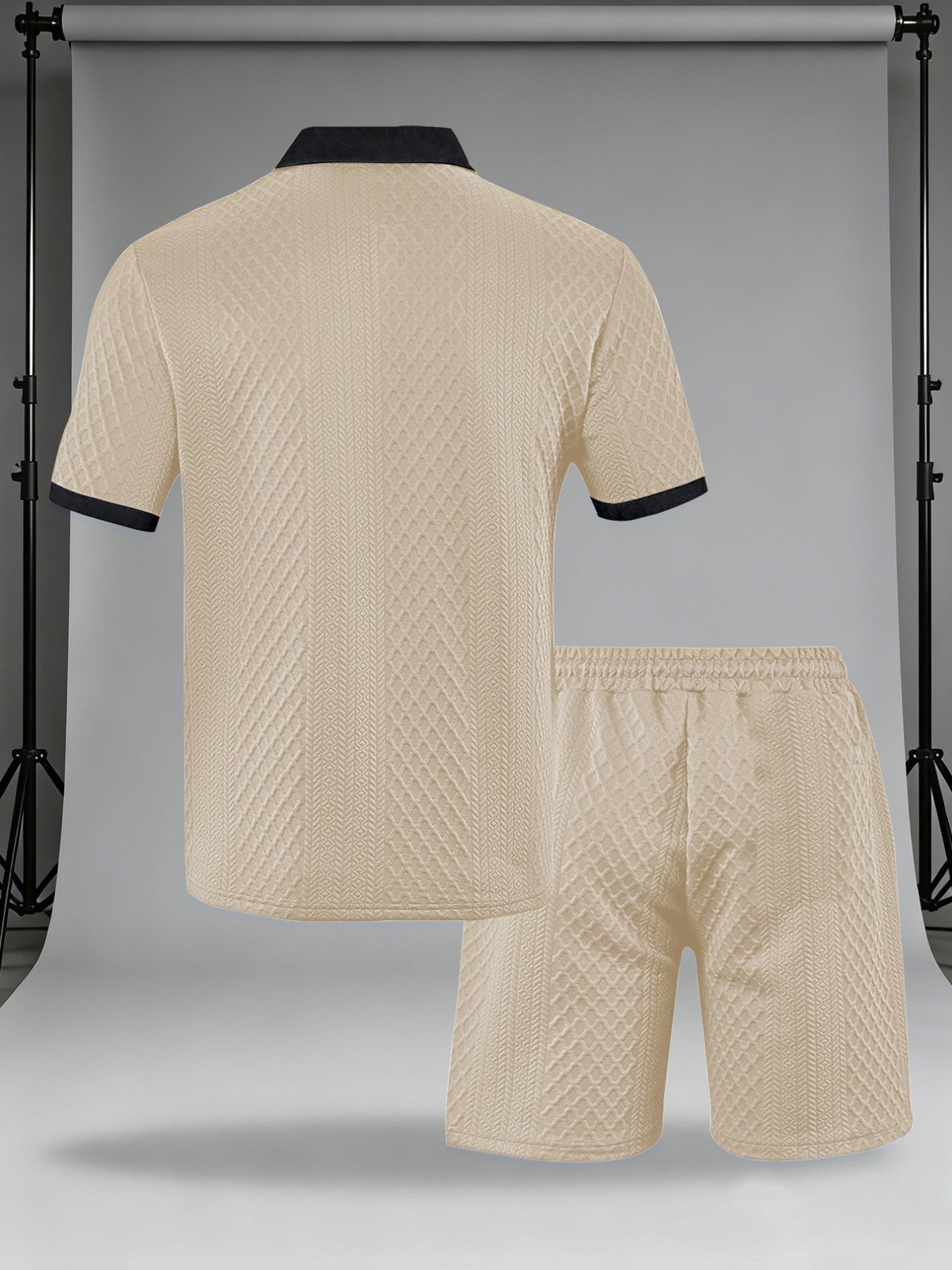 Men's Casual Summer Knitted Polo Set with Geometric Pattern