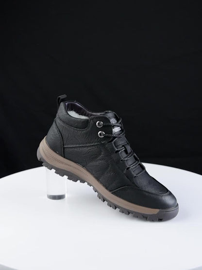 Men'S Stylish Black Leather High-Top Boots - Casual, Fashionable, Business-Ready with Lace-Up Closure, Rubber Sole, and Round Toe Design for Winter Sports and Daily Wear, Winter Boots|Stylish High Boots|Laceup Boots