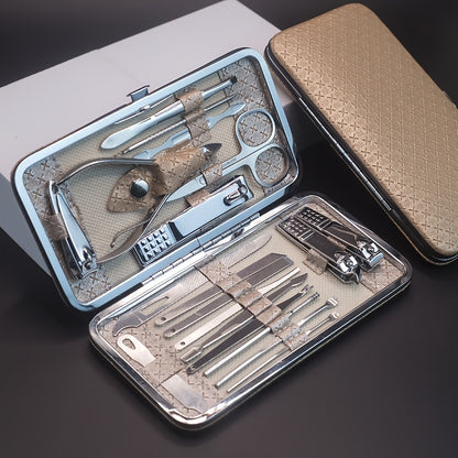 Golden 19-Piece Manicure & Pedicure Tool Set with Storage Box