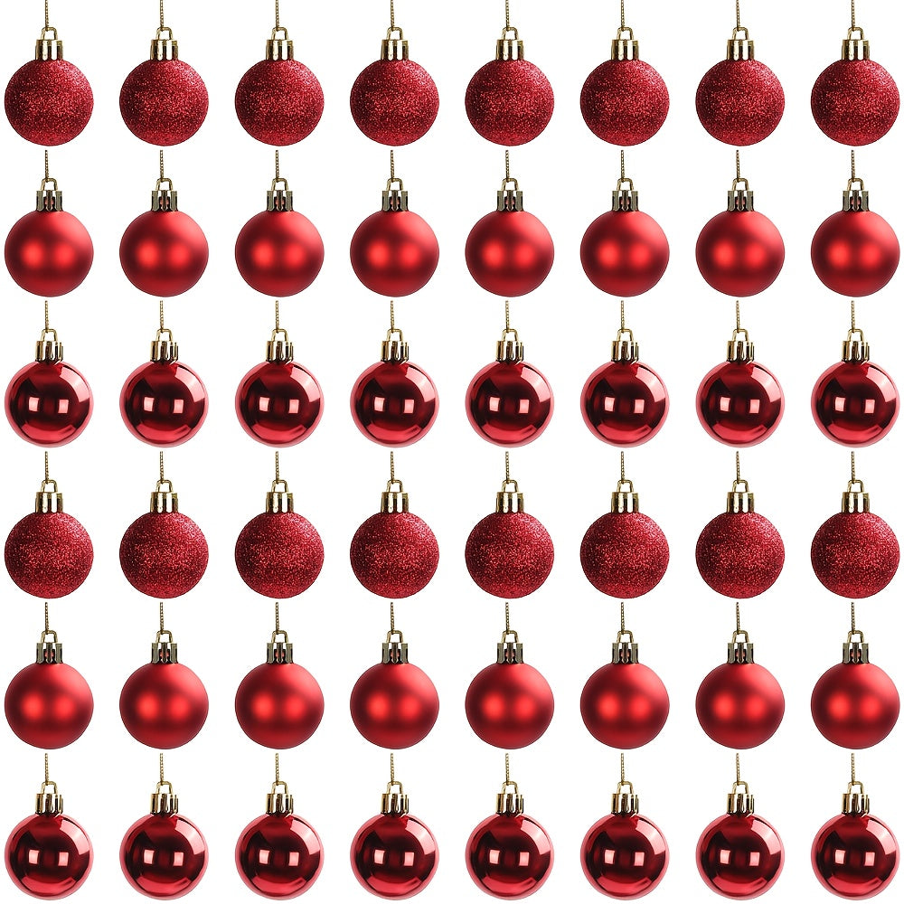 48 Red Christmas Tree Ornaments - 3cm Plastic Decorations, Includes 16 Glittery Miniature Trees with Strings for Christmas Tree Decoration and Holiday Décor,gift for new year,Valentine's Day