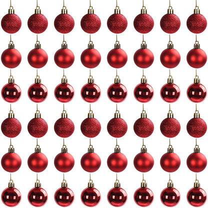 48 Red Christmas Tree Ornaments - 3cm Plastic Decorations, Includes 16 Glittery Miniature Trees with Strings for Christmas Tree Decoration and Holiday Décor,gift for new year,Valentine's Day