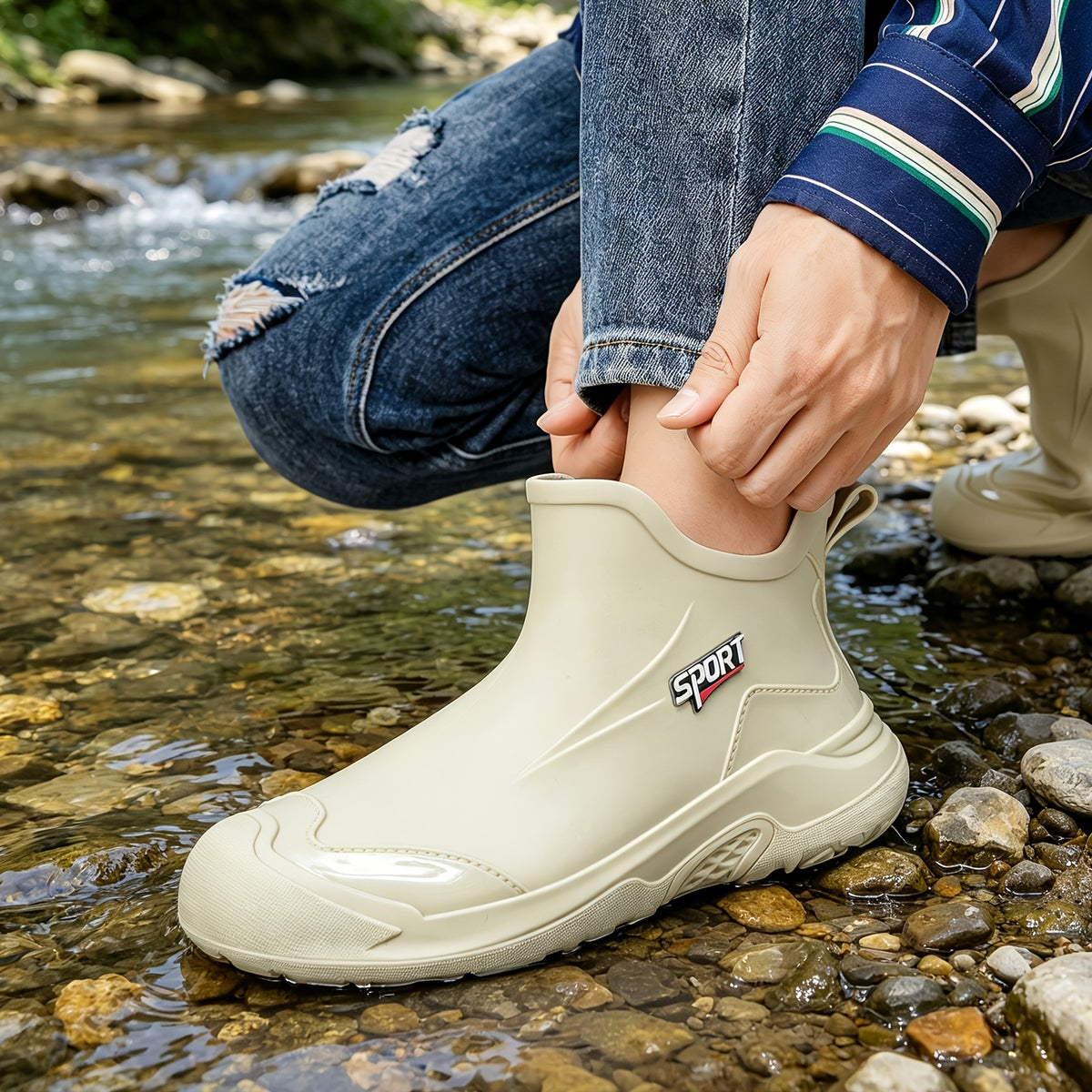 Men's All-Season PVC Ankle Rain Boots for Outdoor Use