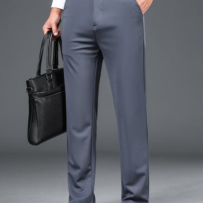 Men's Straight Leg Solid Color Pants, Men's Classic Design Pants, Versatile For Business And Casual Wear