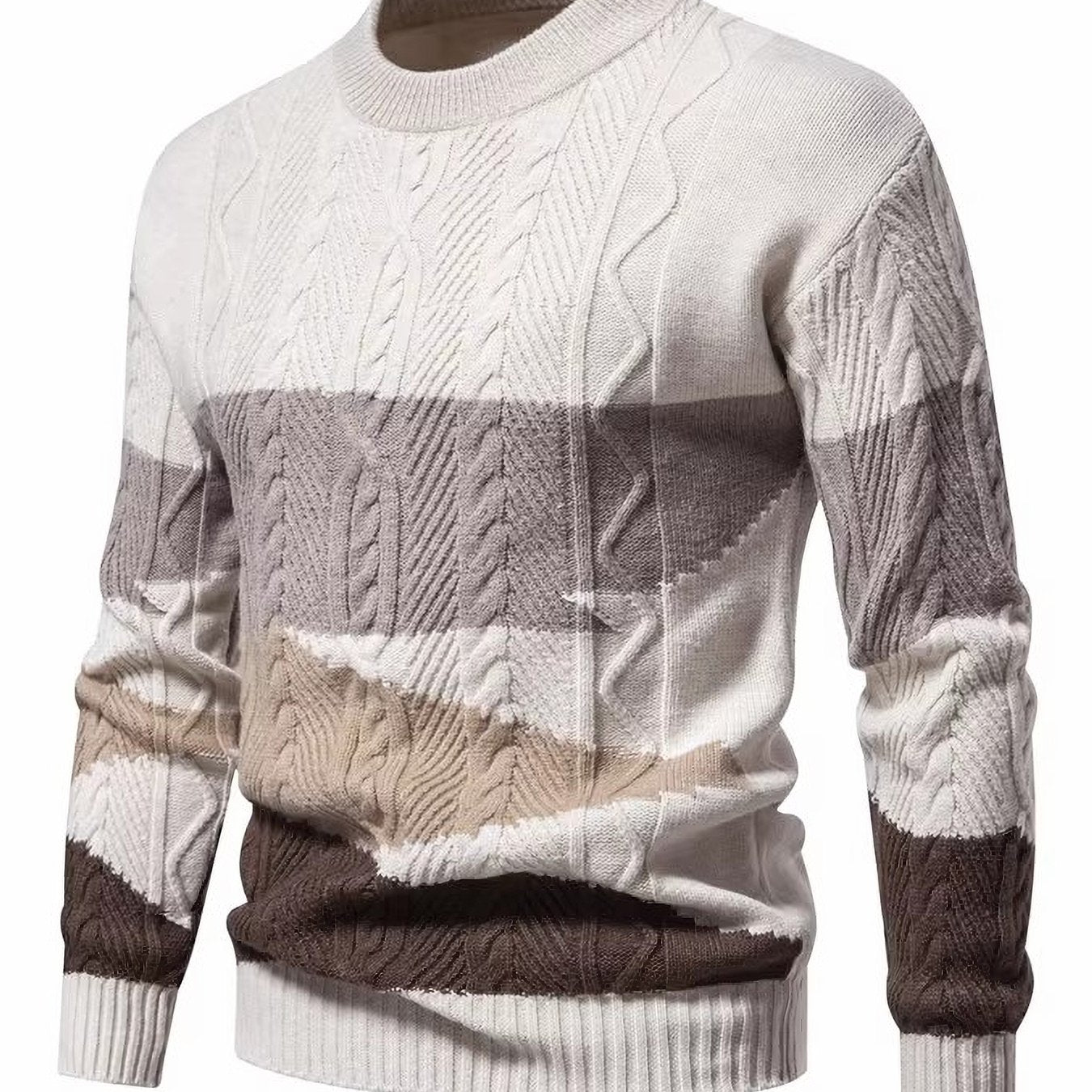 Տղամարդու ձմեռային տաք, հաստ տրիկոտաժե սվիտեր՝ գունավոր բլոկներով կլոր վզնոցով և թևքով, առօրյա և հարմար երեկոյան ժամադրությունների համար, լվացքի մեքենայով լվացվող սվիտերներ եղանակի համար