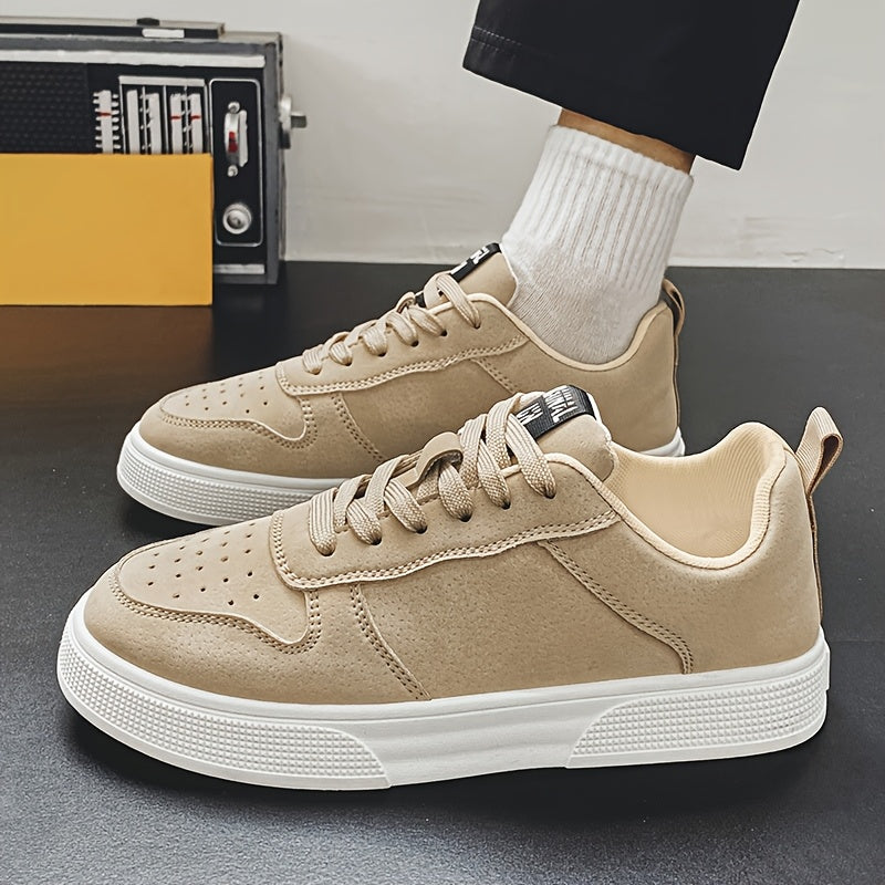 1 Pair MAINALUN Men'S Skateboarding Sneakers - Low-Top Lace-Up Casual Shoes with Thick PVC Sole, Breathable Fabric Lining  Durable Synthetic Upper for Daily Wear, Outdoor, Travel, Parties - Green/Black/Khaki, Skateboarding S