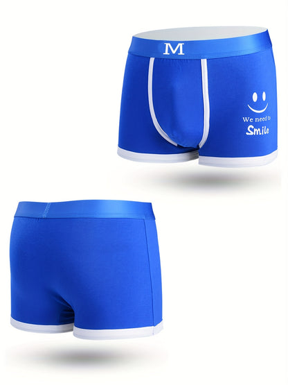 Men's Breathable Geometric Boxer Briefs, Soft Stretchy Shorts