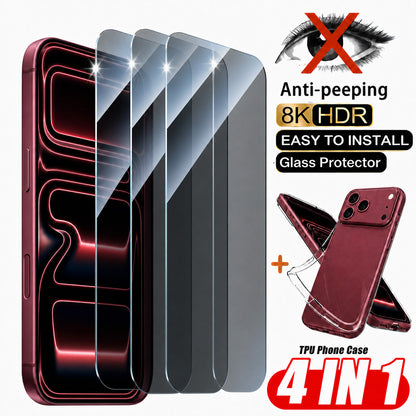 4pcs Tempered Glass Privacy Screen Protectors & TPU Case for iPhone