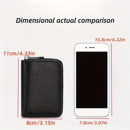 1pc Men'S Casual Faux Leather Wallet & Business Card Case, Black, Universal, PU Material, Smooth, Durable, Multi-Purpose, Large Capacity, with Multi-Card Slot, ID Card Bag, Zipper Pocket, Stylish, Safe, Anti-Degaussing, for D