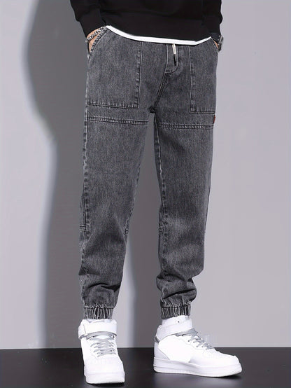 Men's Street Style Harem Jeans - Casual Loose Fit with Elastic Drawstring Waist, Versatile & Stylish for All Seasons