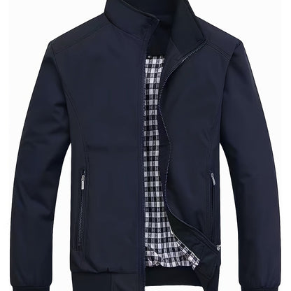 Men's Long Sleeve Zip Up Stand Collar Coat, Business Stand Collar Jacket With Zipper Pockets, Spring Autumn Men's Clothing