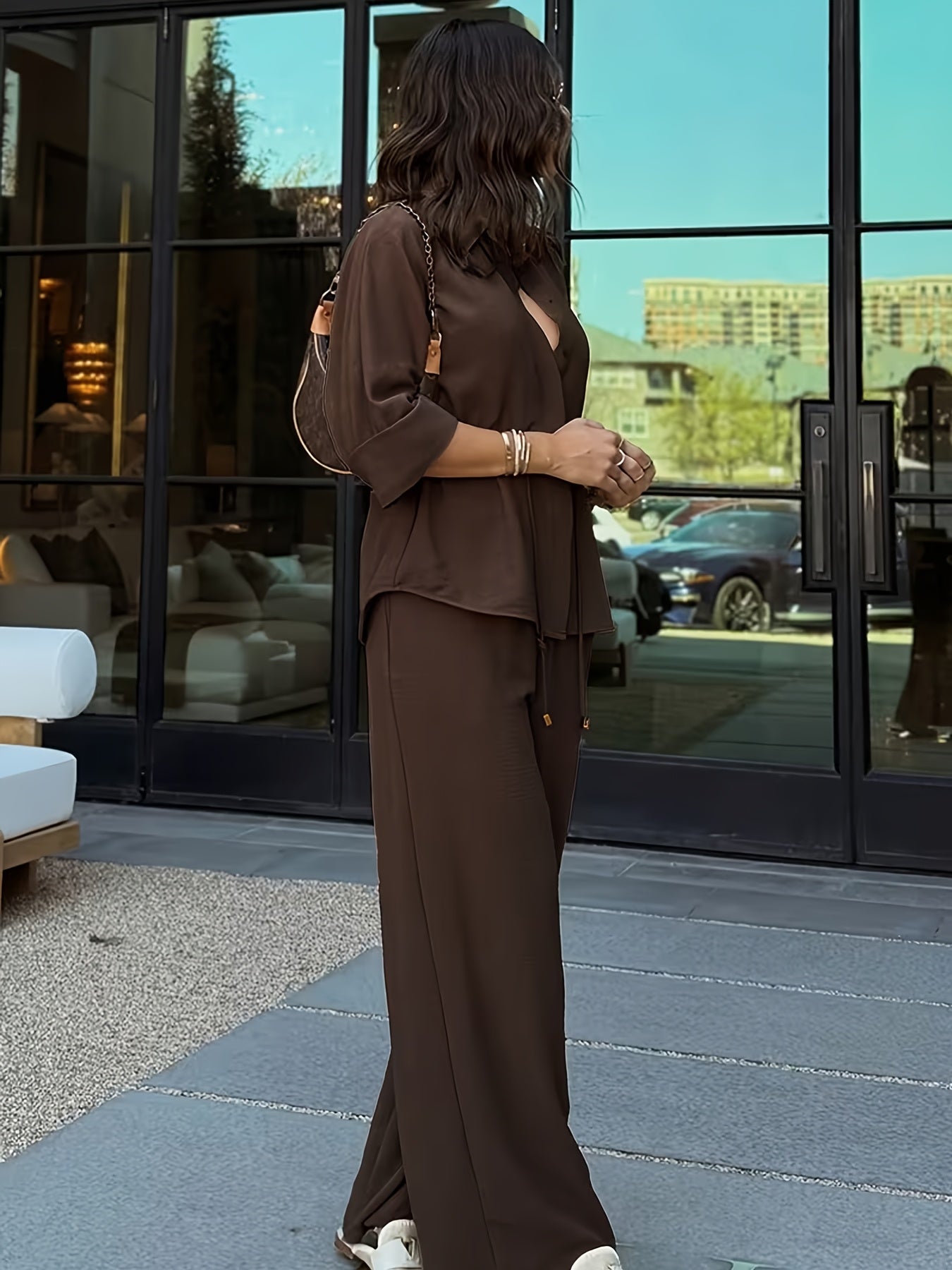 Women’s Spring Summer Casual Button Front Two-Piece Set