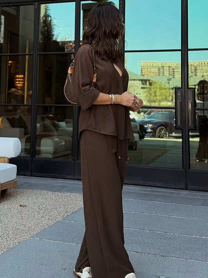 Women’s Spring Summer Casual Button Front Two-Piece Set