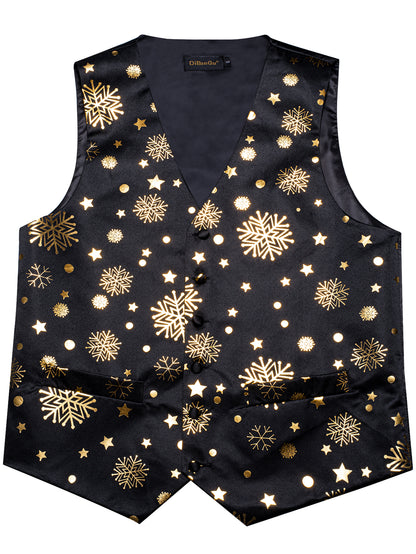 DOCAPEITON Men'S Christmas Vest - Formal & Casual Holiday Party Outfit with Button Front Closure, Non-Stretch Fabric - Green & Golden Snowflake, Tree, Firework Designs - Perfect for Xmas, New Year's, Weddings - Adult Men'S Fe