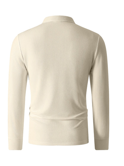 Men's Casual Long-Sleeve Ribbed Half-Zip Polo for Fall