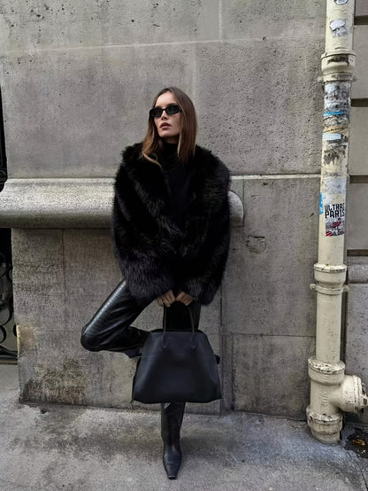 Women'S Thick Fox-like Fur Coat - Elegant Winter Jacket with Button Front Closure, Non-Stretchy Luxury Outerwear for Cold Weather, Chic Coat for Everyday & Formal Events (INDEFEIR), Winter Jacket, Formal Event Attire, Plush T