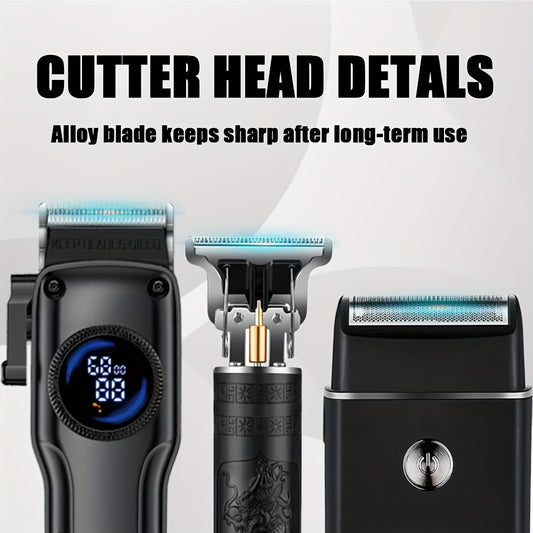 2pcs or 3pcs Cordless Electric Hair Clippers & Beard Trimmer for Men - USB- Cordless Shaver with Adjustable Guide Combs, Cordless Haircut System Suitable for Home, Travel, Gift for Men (2pcs/3pcs)