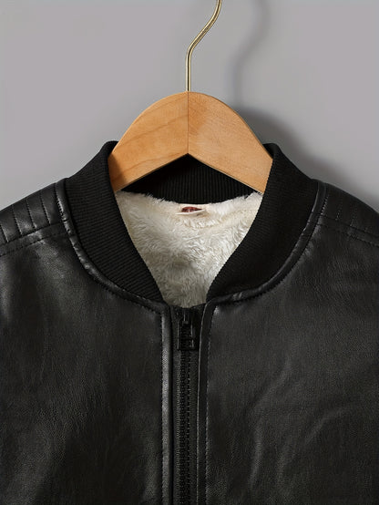 Youngsters' Winter Biker Jacket - Cozy & Stylish Casual Outerwear with White Fur Trim, Waterproof, Zip-Up, Round Neck, Long Sleeve - Perfect for Skiing & Streetwear, Size H