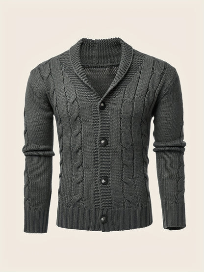 Men's Casual Knit Cardigan | Olive Green Acrylic Sweater | V-Neck with Button Closure | Textured Cable Knit Design | Machine Washable | Ideal for Autumn/Winter, Knit Sweater