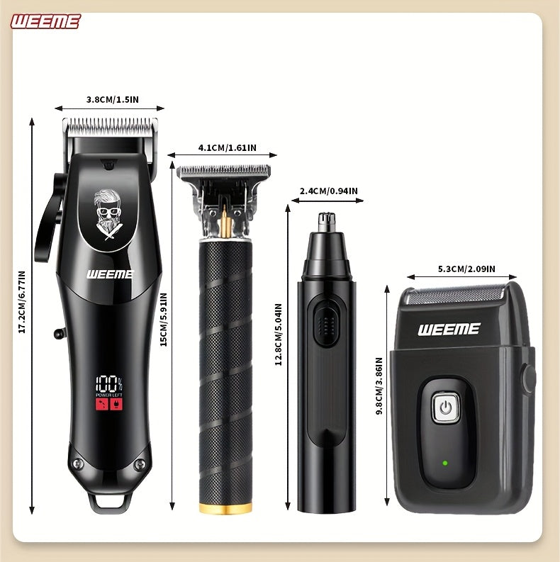 WEEME 4pcs Professional Hair Clipper Set for Men, Cordless Barber Clippers and Trimmer Kit, Electric Beard Trimmer and Nose Trimmer, Foil Shaver Men's Grooming Tool Kit, Christmas Gifts for Him (Black) - ayq